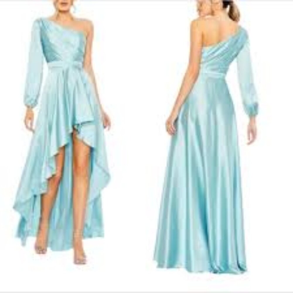 Mac Duggal Blue One Shoulder Satin Gown